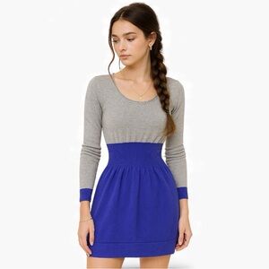 MNG Basics Mango Bodycon Dress Gray Purple Long Sleeve Elastic Waist Women’s M